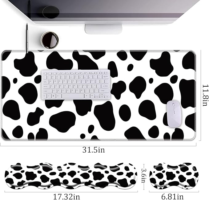 Keyboard Wrist Rest+Mouse Wrist Pad+Desk Pad SetMemory Foam Ergonomic Easy Typing Pain Relief for Computer Laptop Office Home - Cow Pattern