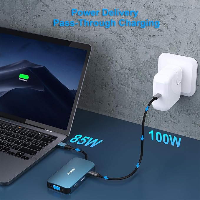 BENFEI USB C Docking Station 8-in-1 USB C Hub with Triple Display Dual HDMI VGA 3*USB 3.0 100W Power Delivery 3.5mm AUX Audio Compatible with MacBook Pro XPS and More