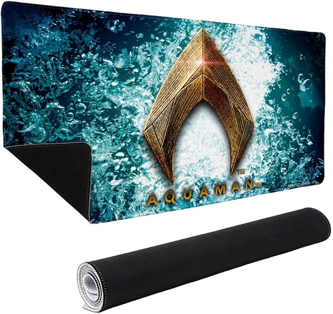 Justice League Movie Aquaman Logo Large Gaming Mouse Pad Desk Mat with Stitched Edges Non-Slip Base for Gamer Home and Office 31.5 x 15.7