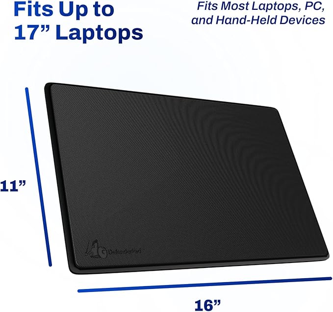 DefenderShield Laptop Pad for EMF Protection – DefenderPad EMF Blocker Pad That Protects from Heat Battery &amp Wireless RF Emissions – Durable Non-Slip Design for Laptops Up to 17” – Black (Pack o
