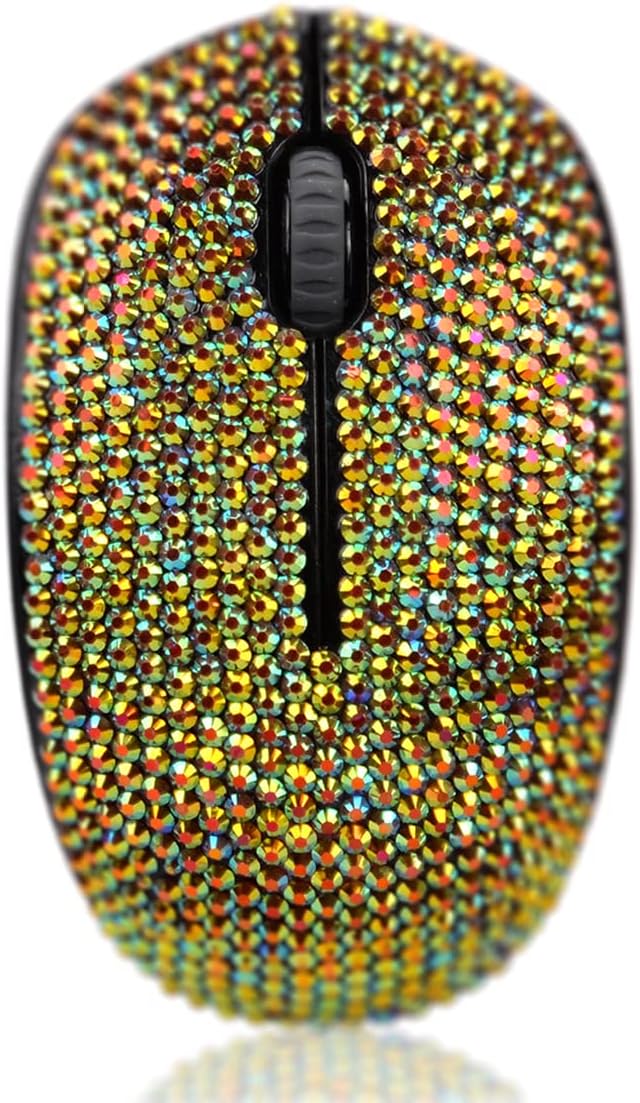 SA@ Luxury 6 Colors Bling Crystal Rhinestone 2.4G Wireless Mouse for Laptop Notebook PC Computer MacBook Gifts for The Office (Gold Colorful)
