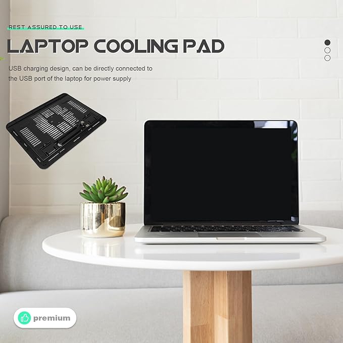 Laptop Cooling Pad and Stand with Quiet Fans Adjustable Black Laptop Cooler Base for Gaming and Office Use Non-Slip Computer Support