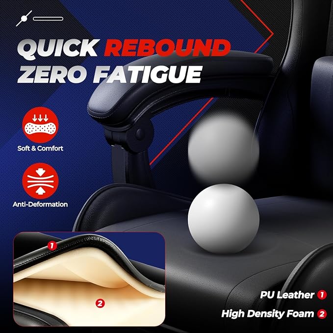 Auto Dynasty Ergonomic Gaming Chair High-Back Office Chair w/Adjustable Lumbar Support Linkage Armrest Headrest &amp Footrest 350LBS Recliner Swivel Computer Game Racing Chair Black