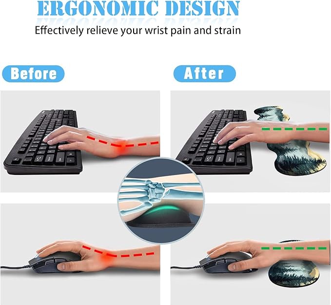 Keyboard Wrist Rest+Mouse Wrist Pad+Desk Pad SetMemory Foam Ergonomic Easy Typing Pain Relief for Computer Laptop Office Home - Mountain Stream