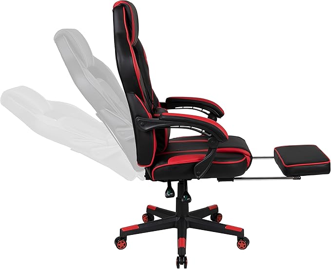 EMMA + OLIVER Gaming Bundle-Cup/Headphone Desk &amp Red Reclining Footrest Chair