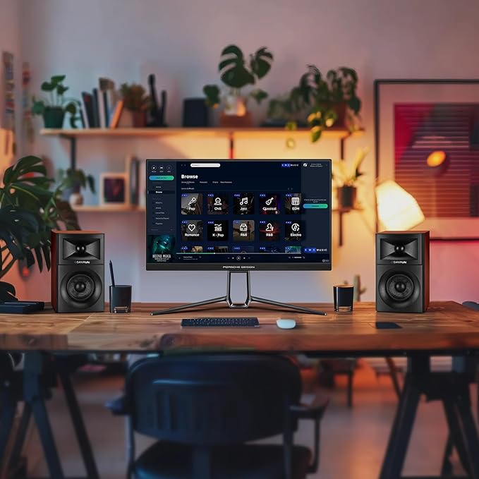 Sanyun SW203 4.0 Computer Speakers - 60W 4-Way DSP Control 3D Immersive Sound - 3 Carbon Fiber Woofer &amp 20mm Silk Dome Tweeter - 24bit DAC USB/Bluetooth 5.4/AUX - Studio-Grade Audio (Pair Red)