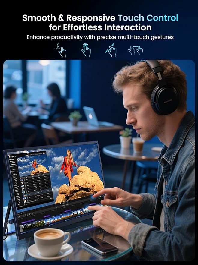UPERFECT Portable Monitor 18.5-inch 120HZ Touchscreen 100% sRGB w/VESA &amp Stand 180° Adjustable Ultra-Slim &amp Lightweight Frameless FHD FreeSync IPS HDR Gaming Display Travel Second Monitor for