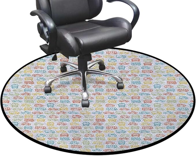 Multicolor Round RugCircle RugFarmhouse Distressed Non Slip Area Rug Round Rugs for Living Room Kitchen Bedroom Bathroom Vehicles Bus Truck Garbage Truck Cars Diameter 39.4 in