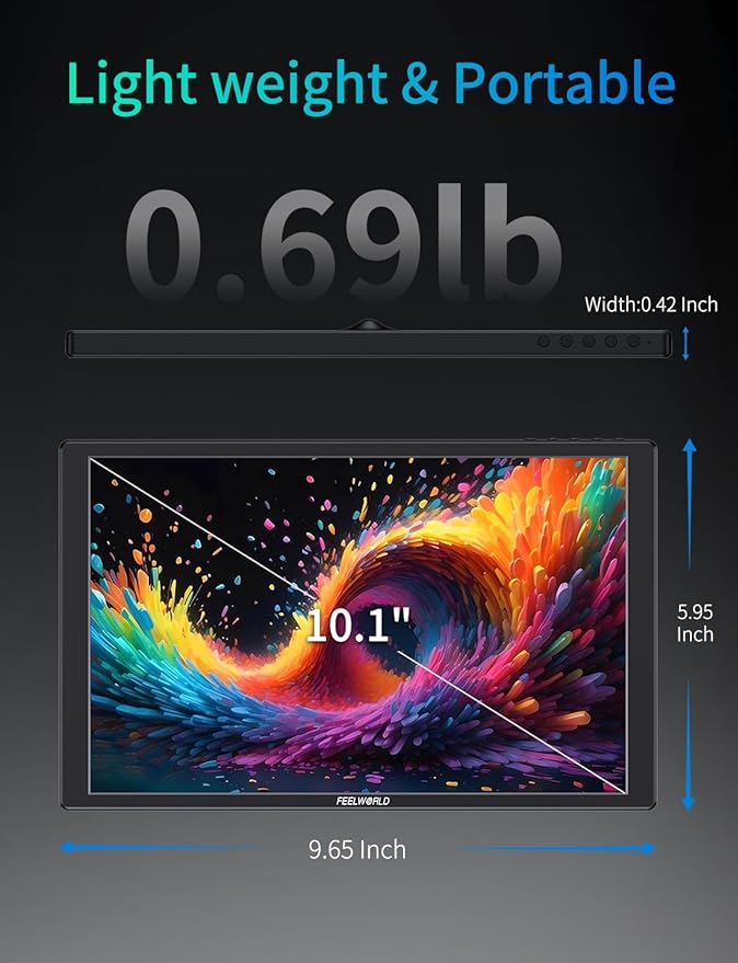 FEELWORLD D10 Touch Screen Portable Monitor10.1 Inch FHD 1920x1200 HDMI USB-C Second External Monitor for LaptopDesktopMacBookPhonesTabletPS5/4XboxSwitchRaspberry Pi Screen with Dual Speake