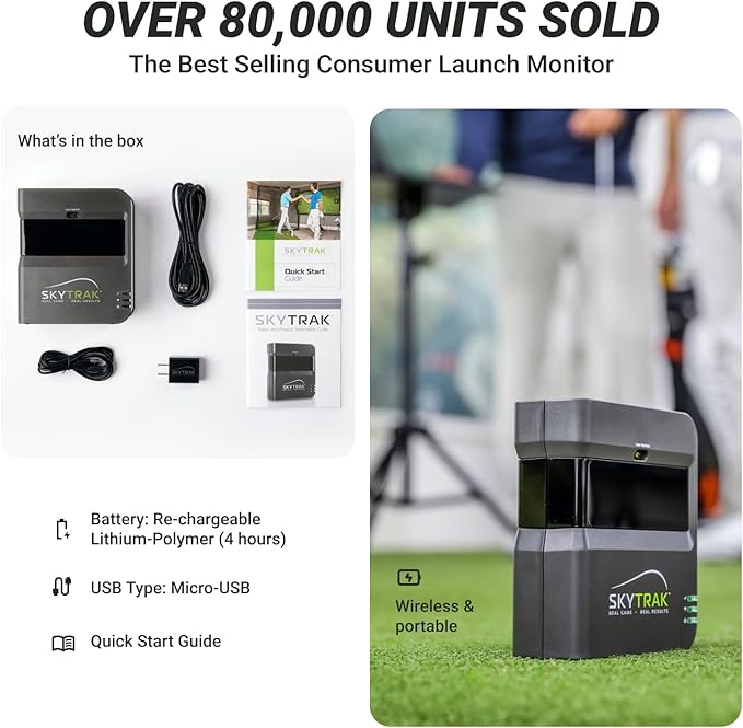 SKYTRAK Golf Launch Monitor | Photometric Technology for Ball Speed Carry &amp Total Distance Spin Rates Launch &amp Shot Shape Data | Golf Simulator &amp Practice