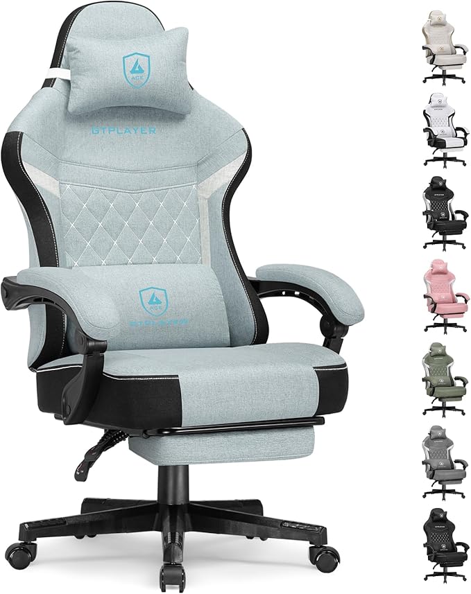 GTPLAYER Gaming Chair Fabric Computer Office Chair with Pocket Spring Cushion Ergonomic Office and Gaming Video Gaming Chair with Linkage Armrests High Back Desk Chair with Adjustable Recliner
