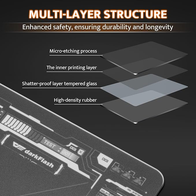 darkFlash Glass Mouse Pad 11.8×10.2 Inch Ultra-Smooth Tempered Surface Precision Tracking Anti-Slip Rubber Base Durable Etched Finish Ideal for Gaming &amp Work(DMP300)