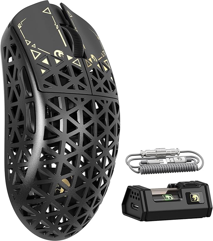 MAMBASNAKE M5 Ultra Carbon Fiber Mouse 39g Superlight 42000DPI PAW3950MAX Sensor Nordic 52840 Chip Coiled Cable for PC/Mac (Black)