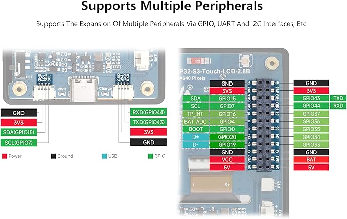 ESP32-S3 2.8inch Display Development Board ESP32 with 2.8inch IPS LCD 480x640 Resolution 32-bit LX7 Dual-Core Processor SPI + RGB Interface Supports WiFi &amp Bluetooth