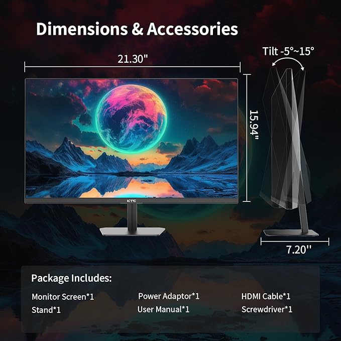 KTC 24.5 Inch 100Hz IPS Computer Monitor - FHD(1920 x 1080P) Anti-Blue Light Screen 126% sRGB 16.7M Support FreeSync and GSync PC Monitor for Casual Gaming and Working