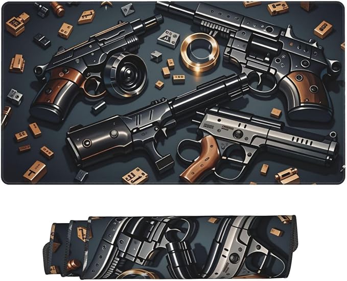 Handguns and Scattered Parts Desk Cover MatExtended Large Mouse PadComputer Laptop Mat Desk Decor for Office Game Home 30x16 Inch