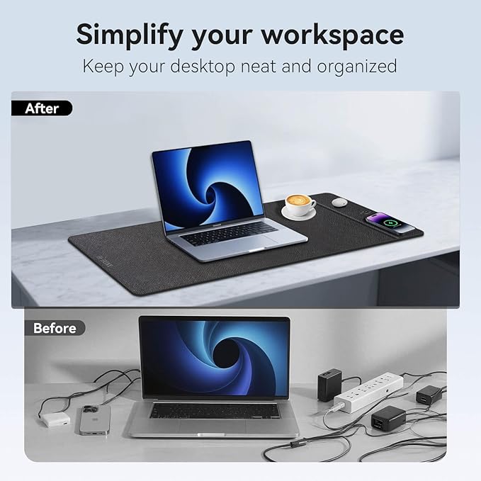 Wireless Charging Mouse Pad 31.5x11.7 XXL Large Office Desk Pad with Ultra-Smooth SurfaceNon-Slip Base Classic Black Waterproof Computer Desk Mat for MacBook PC Laptop Christmas