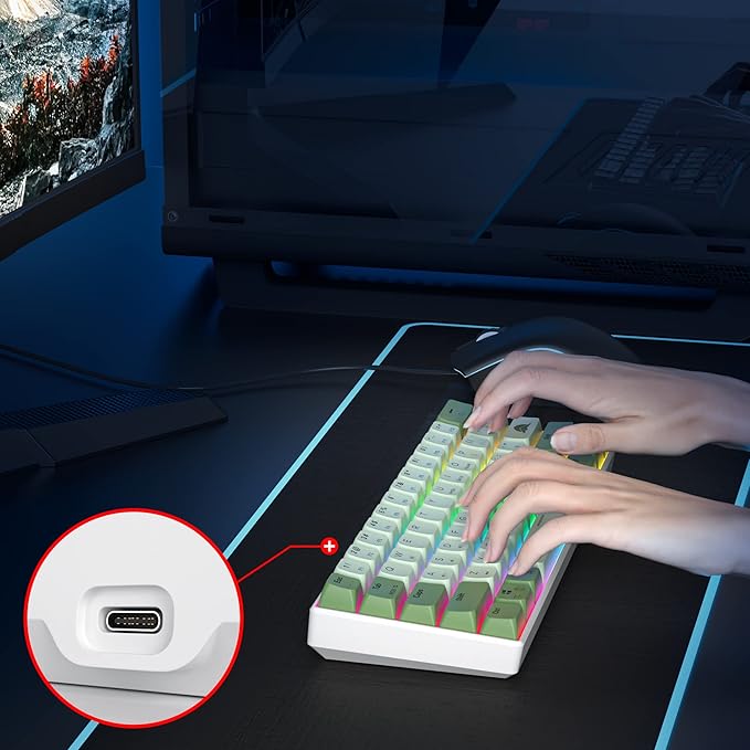 60% Mechanical Keyboard - Compact Gaming Keyboard with RGB Backlit 61 Green Switch Keys USB Wired for Windows Mac Laptop PC