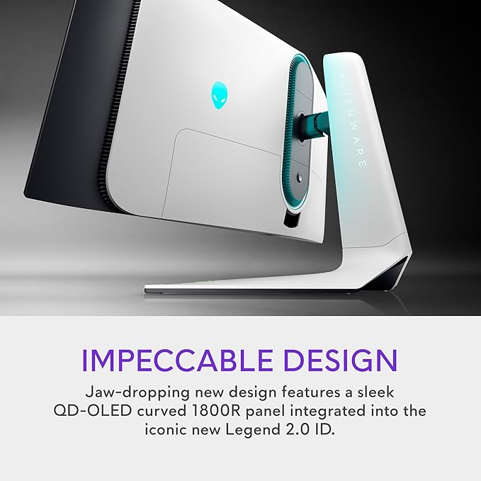 Alienware AW3423DW Curved Gaming Monitor 34.18 inch Quantom Dot-OLED 1800R Display 3440x1440 Pixels at 175Hz True 0.1ms Gray-to-Gray 1M:1 Contrast Ratio 1.07 Billions Colors - Lunar Light