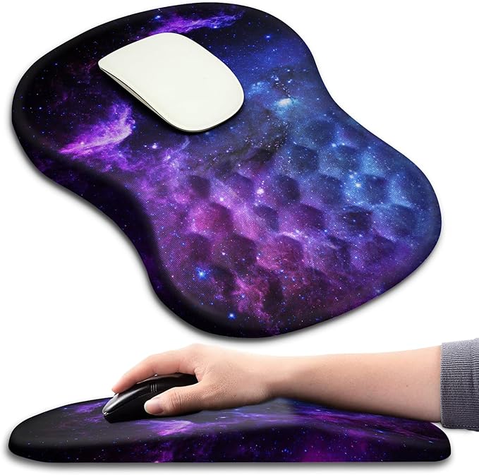 Hokafenle Ergonomic Mouse Pad Wrist Support with Massage Design Wrist Rest Pain Relief Mousepad with Memory Foam&ampNon-Slip PU Base Mouse Pads for Wireless Mouse &amp Desk (12x8 inchGalaxy)