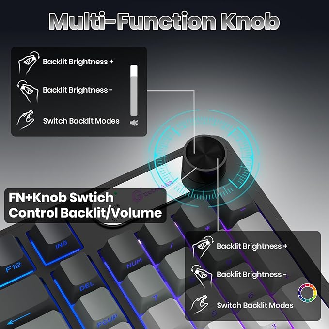 G98X Wireless Gaming Keyboard Tri-Mode 2.4GHz/USB-C/BT5.0 Silent Gaming Keyboard with Number Pad &amp Knob RGB Backlit Side Printed PBT Keycaps Computer Keyboards for PC Mac Laptop Gamer