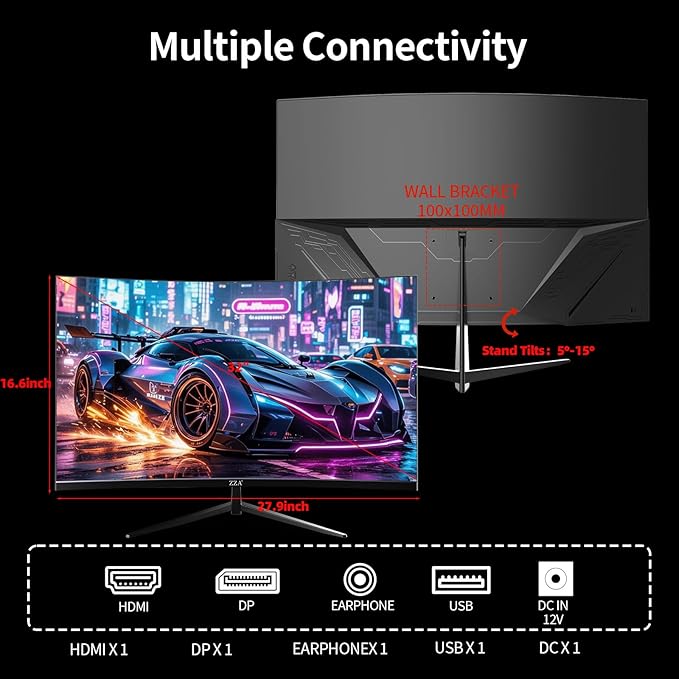 ZZA 32 Inch Curved Gaming Monitor 180/200Hz Computer MonitorFHD 1080P 1500R HDR Gaming PC Monitor FreeSync Ultra-Fast 1ms Monitor for Gamer HDMI 2.0 DisplayPort 1.4 VESA Compatible