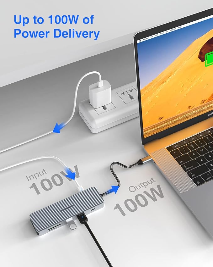 USB C Hub TOTU 9-in-1 Docking Station Type C Hub with 4K HDMI Port 3 USB 3.0 Ports1 USB 2.0 Port 1 USB C PortSD/TF Card Reader100W PD USB-C Power Deliveryfor Mac Pro and Other Type C Laptops