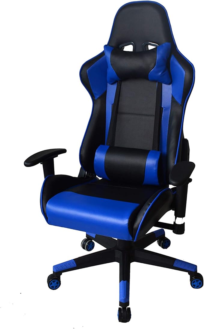 Nicer Furniture Racing Style Game Chair Reclining Gaming Chair Ergonomic Computer Chair for Gamer with Head Cushion and Adjustable Armrest (Blue)