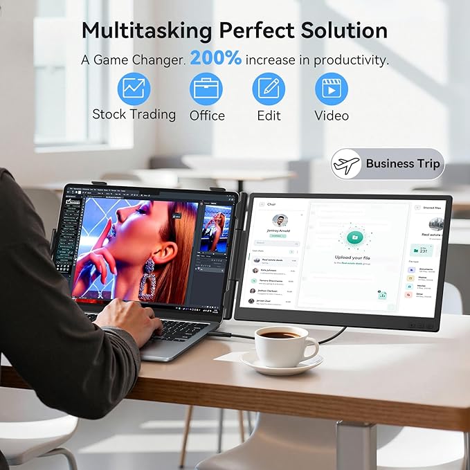 14 Dual Laptop Screen Extender - Ultra Thin Portable Monitor | FHD 1080P USB-C/HDMI Plug &amp Play | Lightweight Travel Display for Mac/Windows (13-17.3 Laptop) | Multi-Tasking Boost for Work &amp