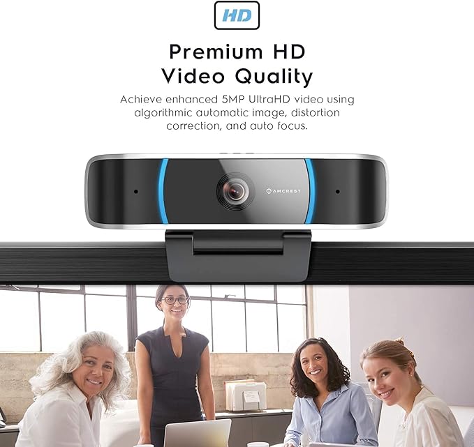 Amcrest 5-Megapixel Webcam with Microphone Web Cam USB Camera Computer HD Streaming Webcam for PC Desktop &amp Laptop w/Mic Wide Angle Lens &amp Large Sensor for Superior Low Light (AWC5100)