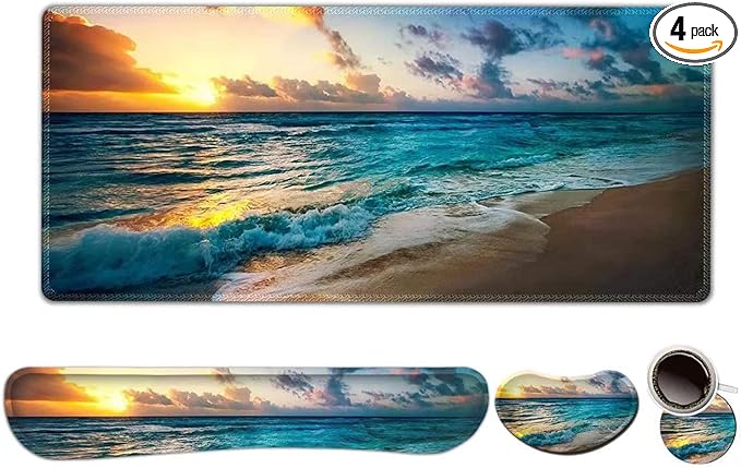 ToLuLu Extended Gaming Mouse Pad Memory Foam Ergonomic Keyboard Mouse Wrist Rest Support Set Large Desk Mat with Stitched Edges Non-Slip Base Mousepad for Home Office Game and Study Sunset