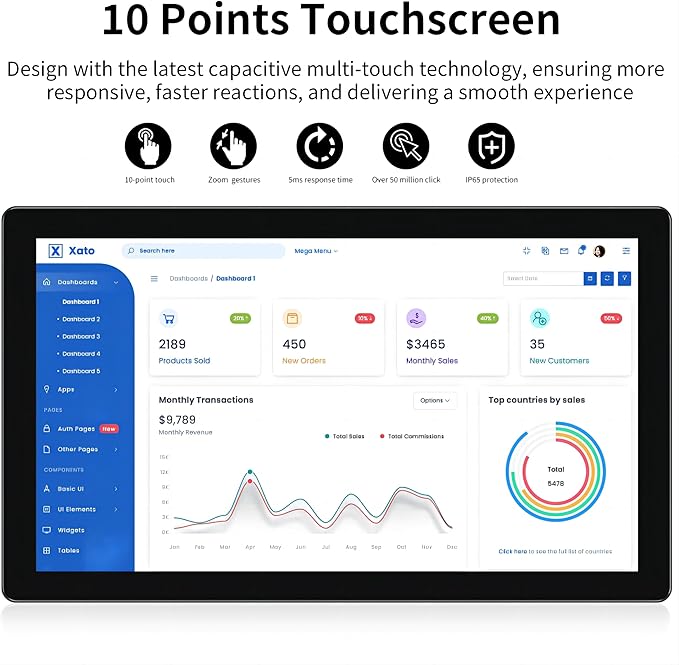 Touchscreen Monitor 15.6 Inch 10-Points Touch Industrial Monitor 1920 * 1080 FHD HDMIVGA&amp USB Embedded Touch Screen Monitor for Device POI/POS/Kiosk/Automation Built-in Speakers VESA