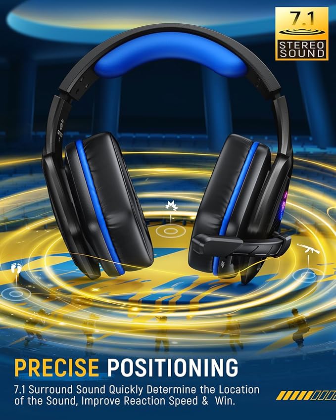 Tatybo Wireless Gaming Headset for PC Ps5 Ps4 2.4 Ghz USB &amp Type-C Gaming Headphones with Microphone 30H Battery Bluetooth Headphones for Switch Laptop Mobile Mac (Black Blue)