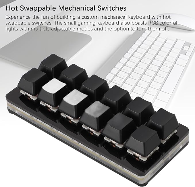 Denash 12 Key Mechanical Keyboard RGB Multifunctional Small Mechanical Red Switch Gaming Keyboard for PC Enjoy Shortcuts Customizable Scripts RGB Colorful Lights Light and Portable