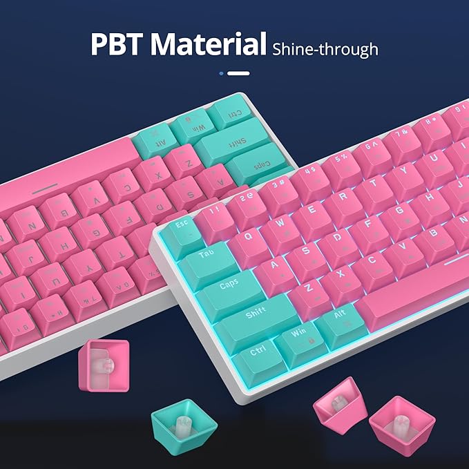 surmen 60% Percent Gaming Keyboard Mechanical with Linear Red Switch 61-Keys Pink Mini Gaming Keyboard LED Light Backlit PBT Keycaps for Laptop Desktop PC Gamers (61Miami)