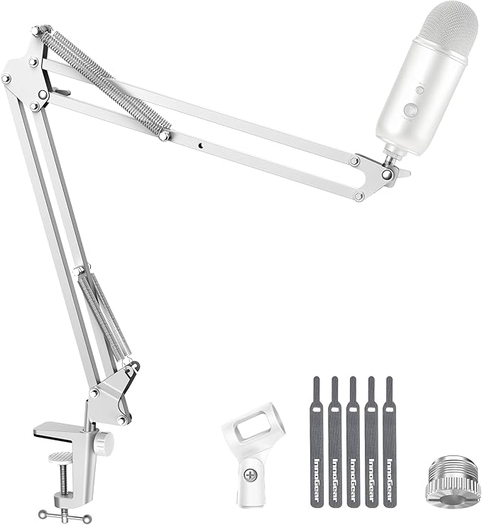 InnoGear Boom Arm Microphone Mic Stand for Blue Yeti HyperX QuadCast SoloCast Snowball Fifine Shure SM7B and Other Mic White