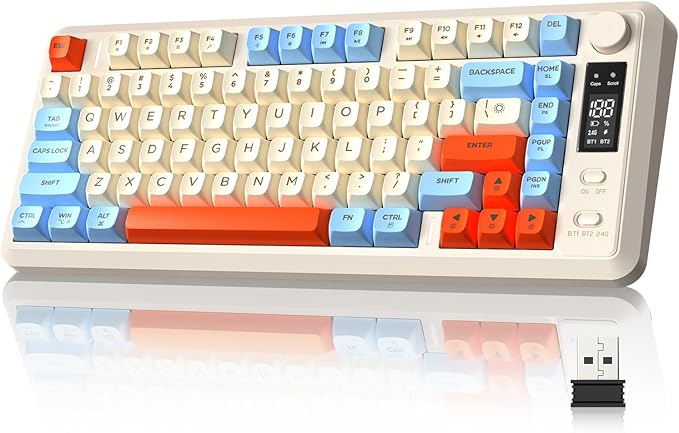 ZIYOU LANG M75 Wireless Gaming Keyboard RGB Backlit Rechargeable 2000mAh Battery Small Membrane But Mechanical Feel Keyboard with Smart Display &amp Knob PBT Gradient keycaps for PC MAC - Blueber