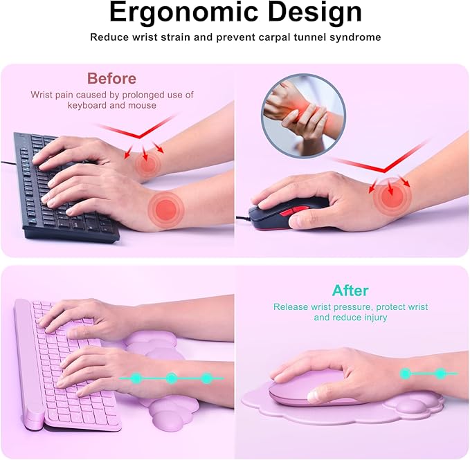 Cloud Mouse Pad with Wrist Rest Cloud Keyboard Wrist Rest Mouse Pad Wrist Support Ergonomic Keyboard Mouse Wrist Support (Pink)
