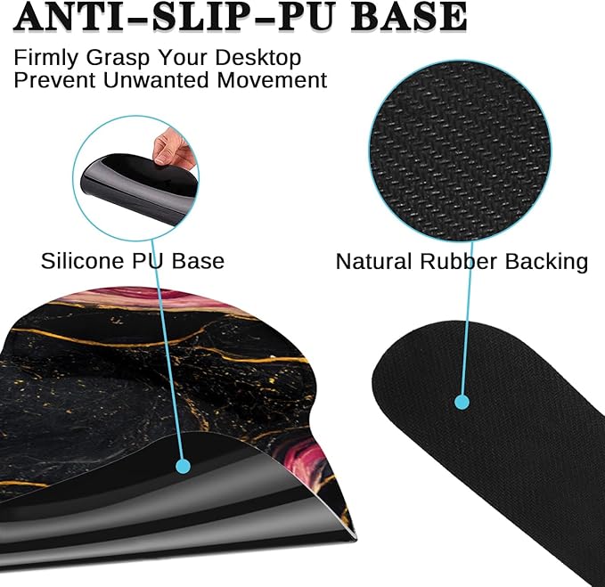 Britimes Pink Black Gold Marble Keyboard Mouse Pad Set 4in1 Large Mousepad+Keyboard Wrist Rest+Mouse Wrist Rest+Coaster Ergonomic Design for Home Office Computer 35.4x15.7 inches