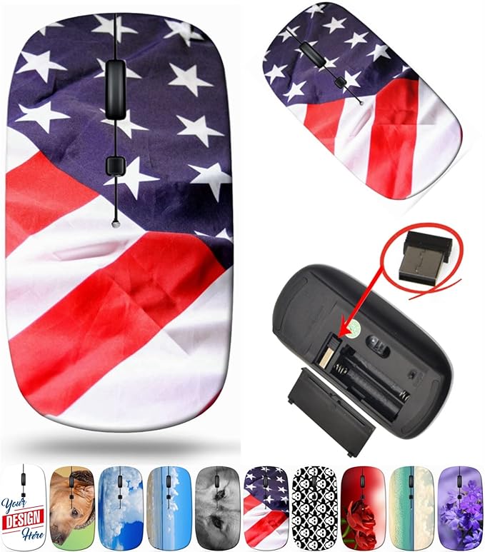 maizi Cordless Computer Mouse for Laptop Chromebook Computer Cordless Computer Mice Image ID: 5723101 Flag of The USA or uni 2.4G Lightweight with USB Receiver Printed in USA Product