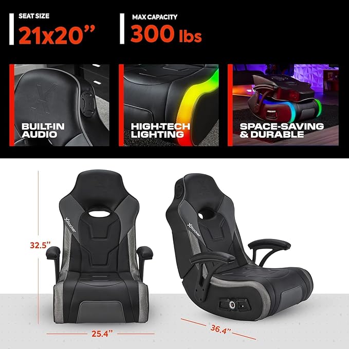 X Rocker Video Gaming Floor Rocker Chair Built-in Audio College Dorm Essentials for Guys and Girls Bedroom Foldable Gifts for Gamers