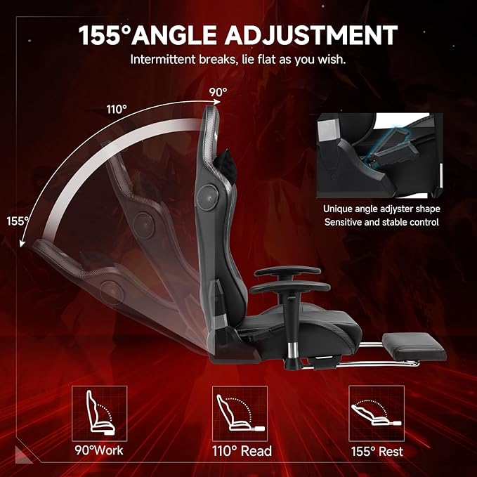 GTPLAYER Gaming Chair with Bluetooth Speakers Adjustable Backrest and Height 3D Armrests Footrest Ergonomic Computer Chair for Gamers (Dark Black)