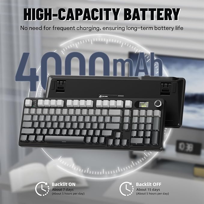 ATTACK SHARK X98PRO Wireless Mechanical KeyboardMulti-Function Knob&ampTFT ScreenTri-Mode BT/2.4G Hz/USB-C Wired KeyboardHot-Swappable RGB Backlit4000mAh Cloud Drivefor Win/Mac/Linux-Moonlit Nig