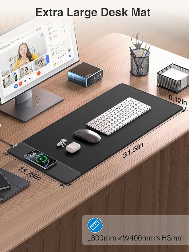 2-in-1 Mouse Pad with Magnetic Wireless Charging Gaming Mouse Pad 31.5x15.8 Large Desk Mat for Laptop/Keyboard Waterproof Smooth Surface Non-Slip Base No Adapter
