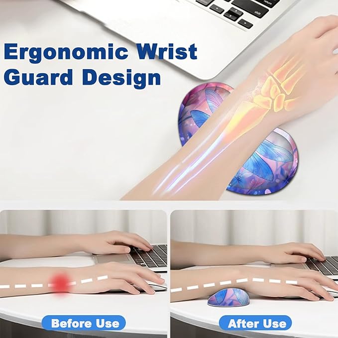 Large Mouse Pad + Keyboard Wrist Rest Set Extended Gaming Mousepad (31.5X11.8 inch) with Non-Slip Rubber Ergonomics Memory Foam Mouse Wrist Rest Support Watercolor Dragonfly XXL Desk Pad