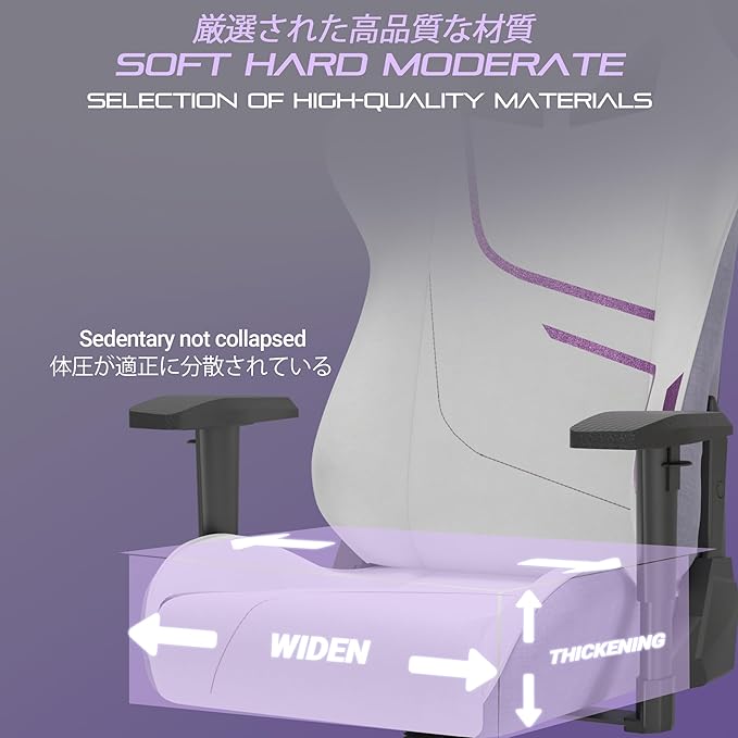 KORNOX Ergonomic Gaming Chair Fabric for AdultsOffice Chair High BackGame Chair Cloth Height Adjustable for TeensGame Chair Racing with Headrest and Lumbar Support for GirlWhite and Purple