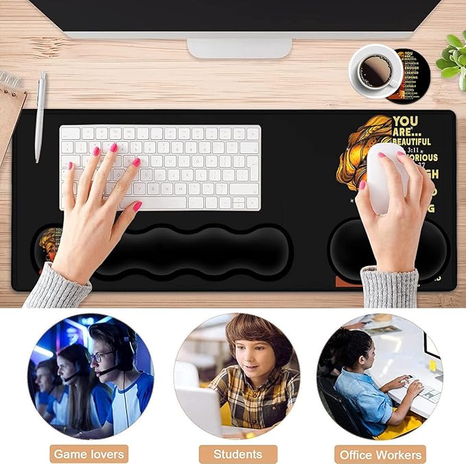Large Mouse Pad with Wrist Support Ergonomic Memory Foam Keyboard Wrist Support &amp Non-Slip Mouse Wrist RestExtended Gaming Mouse Padsfor Laptop Office Desk Mat African Art Black Queen Anime Patt