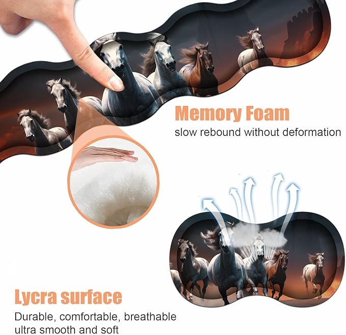 Ergonomic Keyboard Wrist Rest &amp Mouse Pad Wrist Rest Set Large XXL Gaming Desk Mat 31.5x 11.8 with Non-Slip Base Memory Foam Easy Typing Pain Relief for Home &amp Office Running Horses
