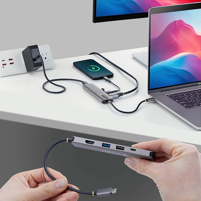 StarTech 5-in-1 USB C Hub USB-C to HDMI Multiport Adapter with 140W Power Delivery Charging 4K 60Hz HDMI 10Gbps Hub Mini Dock for MacBook Dell Thinkpad HP