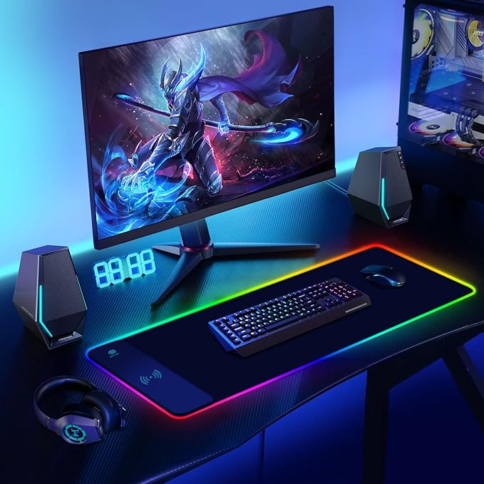 ToLuLu RGB Gaming Wireless Charging Mouse Pad 5/7.5/10/15W 10 Light Modes LED Mouse Pad Computer Keyboard Mat Mousepad 800x300x4MM Extended Large Desk Mat for Gaming MacBook Laptop PC Black
